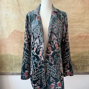 Johnny Was Floral and Geometric Patterned Velvet Blazer